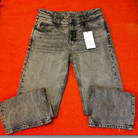 Zara brown double waist straight leg mid rise TRF jeans made in Europe NWT - Picture 3 of 15